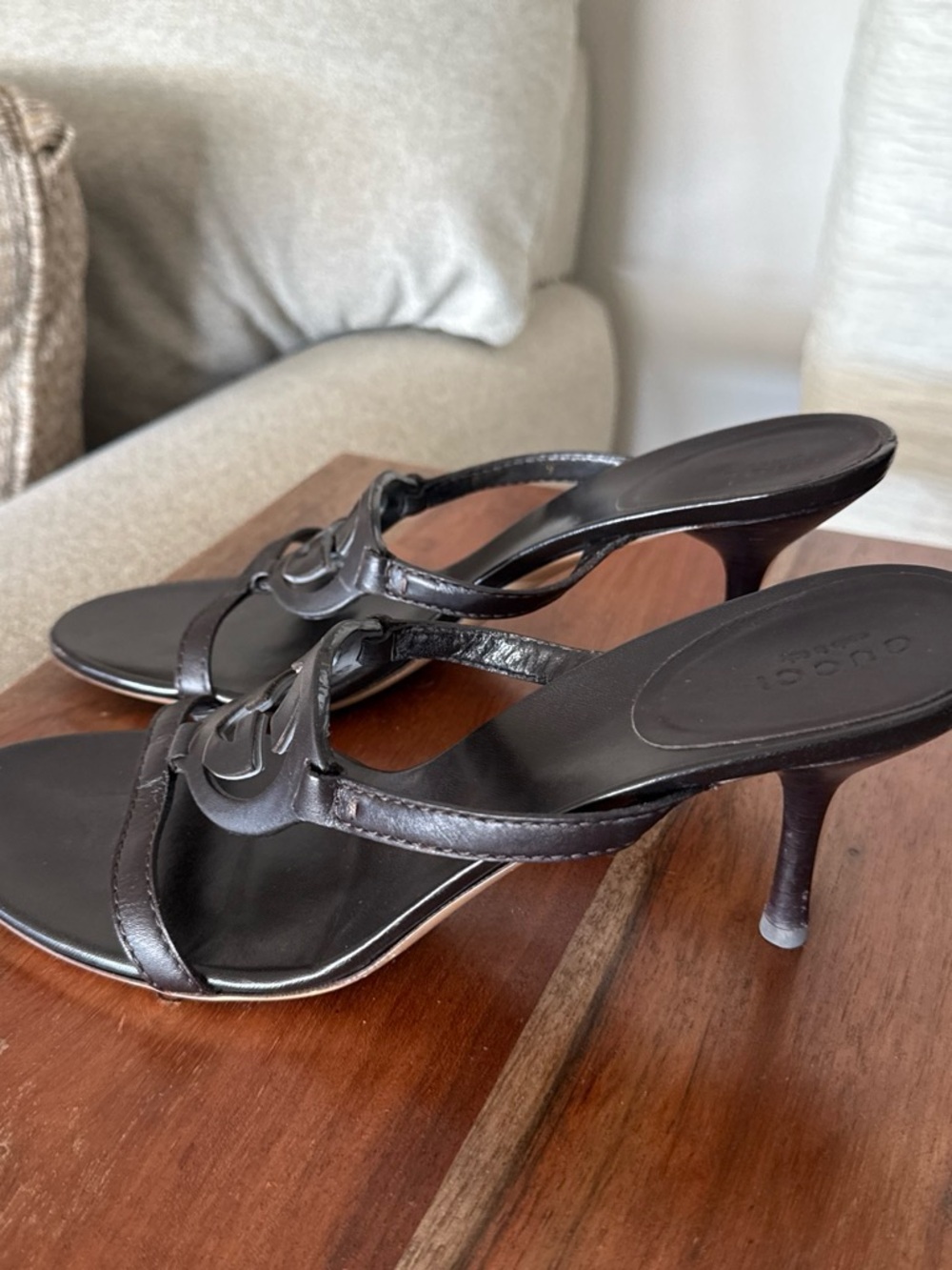 Gucci Black Leather GG Logo Slide Mules - Picture 2 of 8